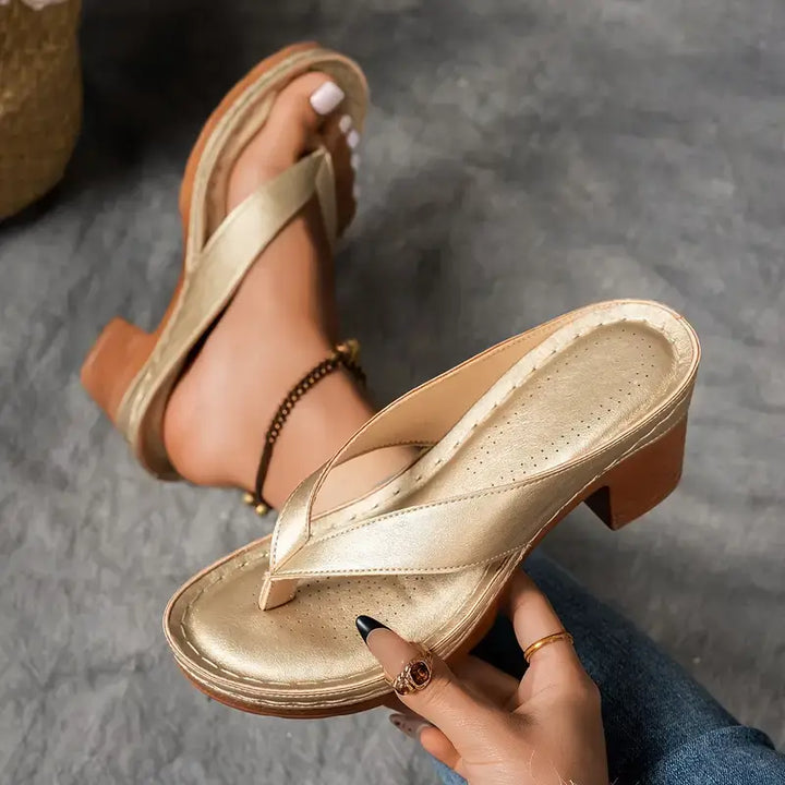 Clara | Women Elegant Low Heel Flip Flop Sandals