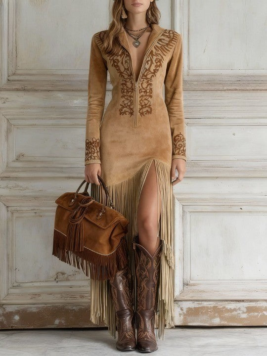 Danielle | Women Suede Fringe Summer Maxi Dress