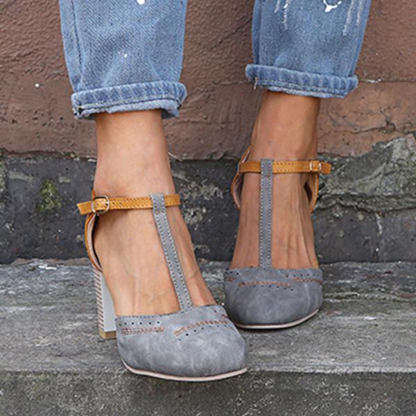 Harper | Women Vintage Contrast T Strap Block Heels