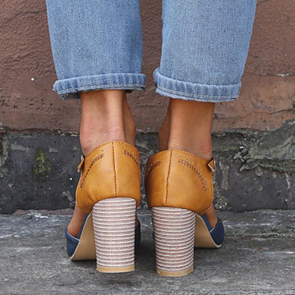 Harper | Women Vintage Contrast T Strap Block Heels