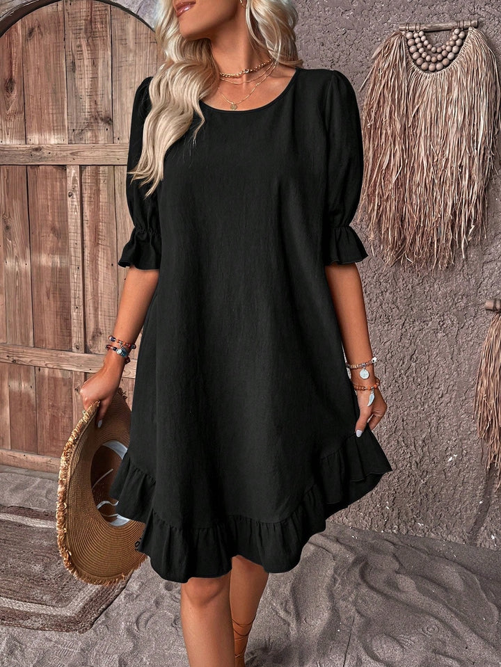Willow | Linen Mini Dress Ruffle A-Line Puff Sleeves Summer