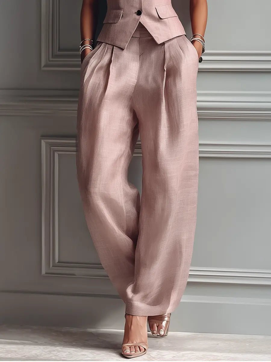 Sienna | Linen Two-Piece Set Sleeveless Vest Wide-Leg Trousers