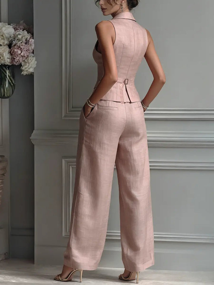Sienna | Linen Two-Piece Set Sleeveless Vest Wide-Leg Trousers