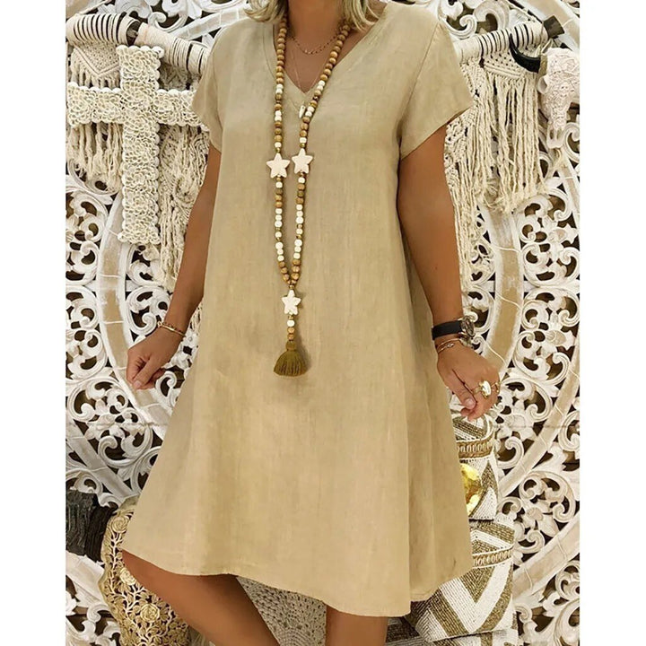 Ella | Linen V-Neck A-Line Mini Dress Short Sleeve Summer