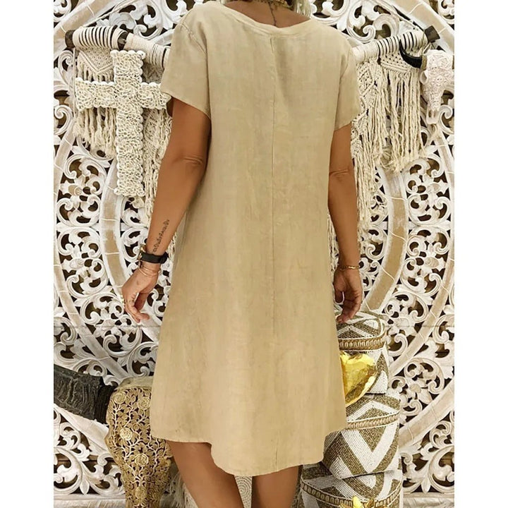 Ella | Linen V-Neck A-Line Mini Dress Short Sleeve Summer