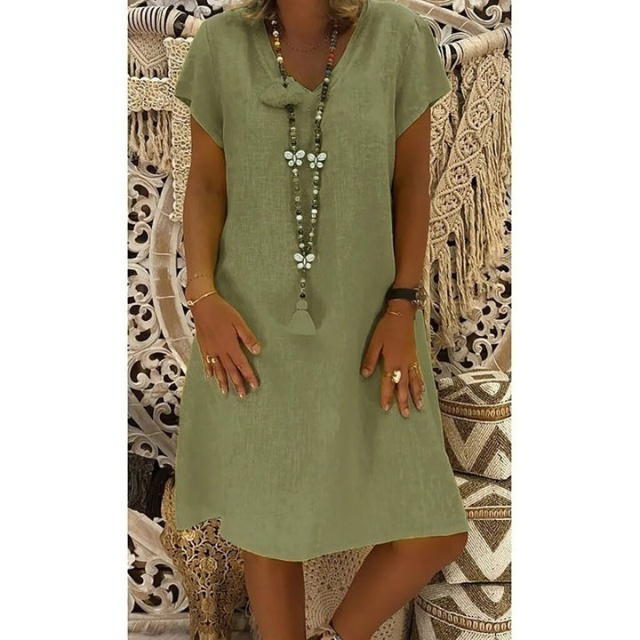 Ella | Linen V-Neck A-Line Mini Dress Short Sleeve Summer