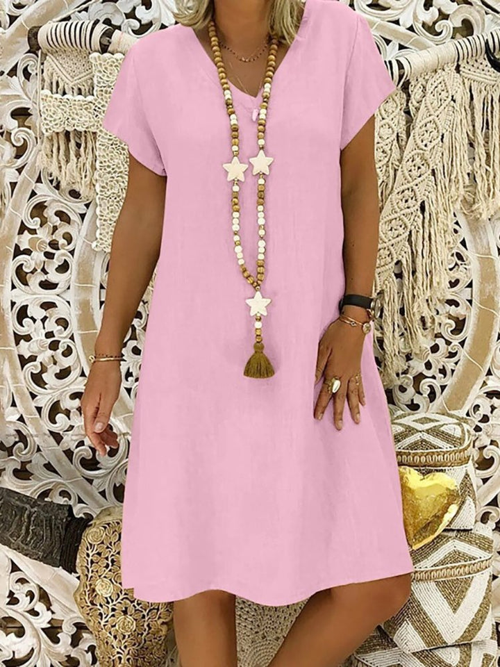Ella | Linen V-Neck A-Line Mini Dress Short Sleeve Summer