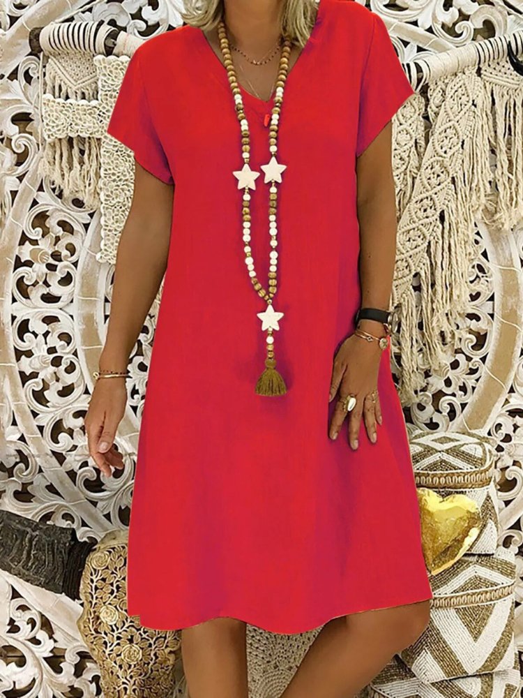 Ella | Linen V-Neck A-Line Mini Dress Short Sleeve Summer