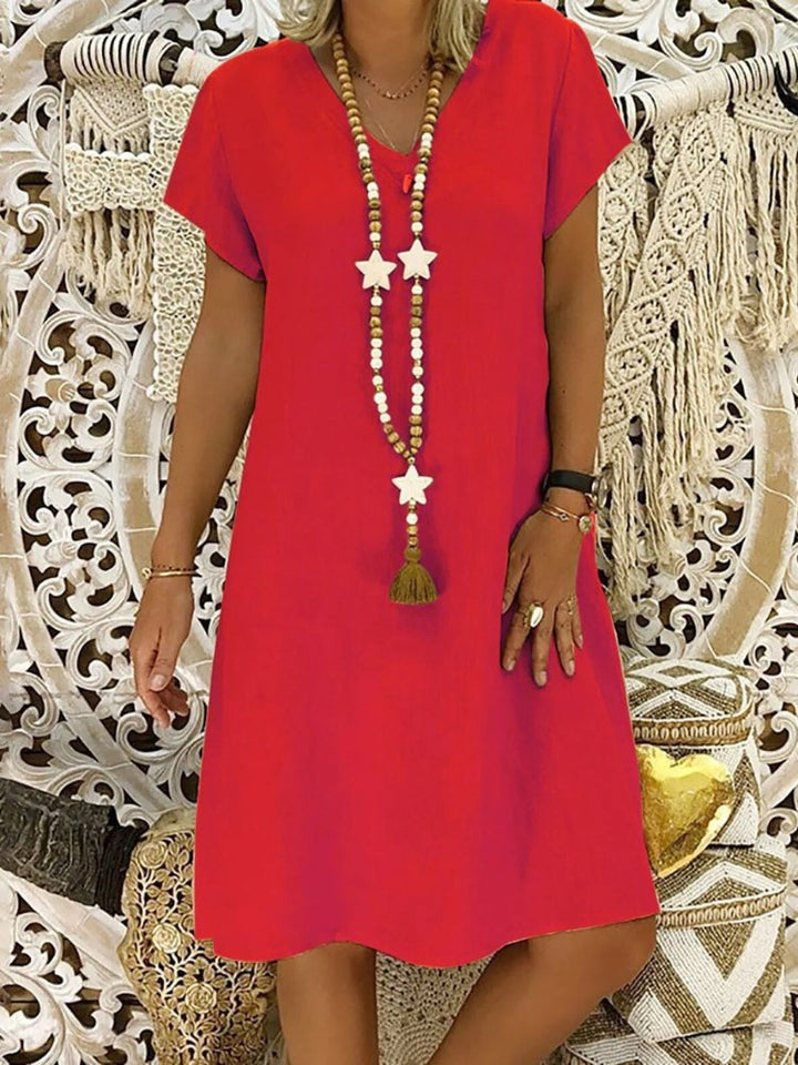 Ella | Linen V-Neck A-Line Mini Dress Short Sleeve Summer