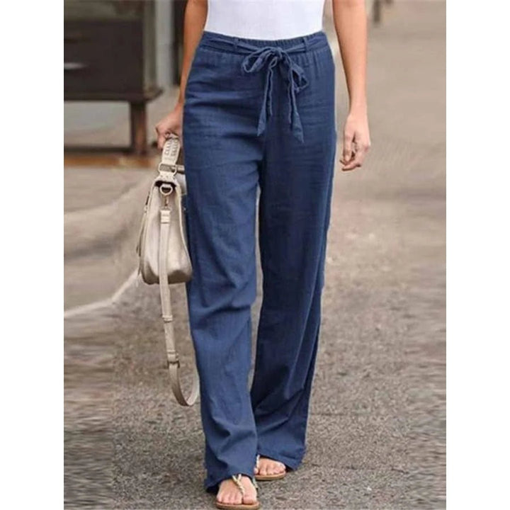 Phoebe | Linen Wide Leg Palazzo Trousers Drawstring Waist