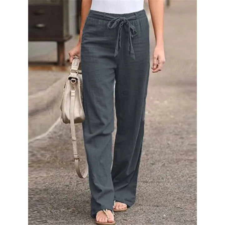 Phoebe | Linen Wide Leg Palazzo Trousers Drawstring Waist