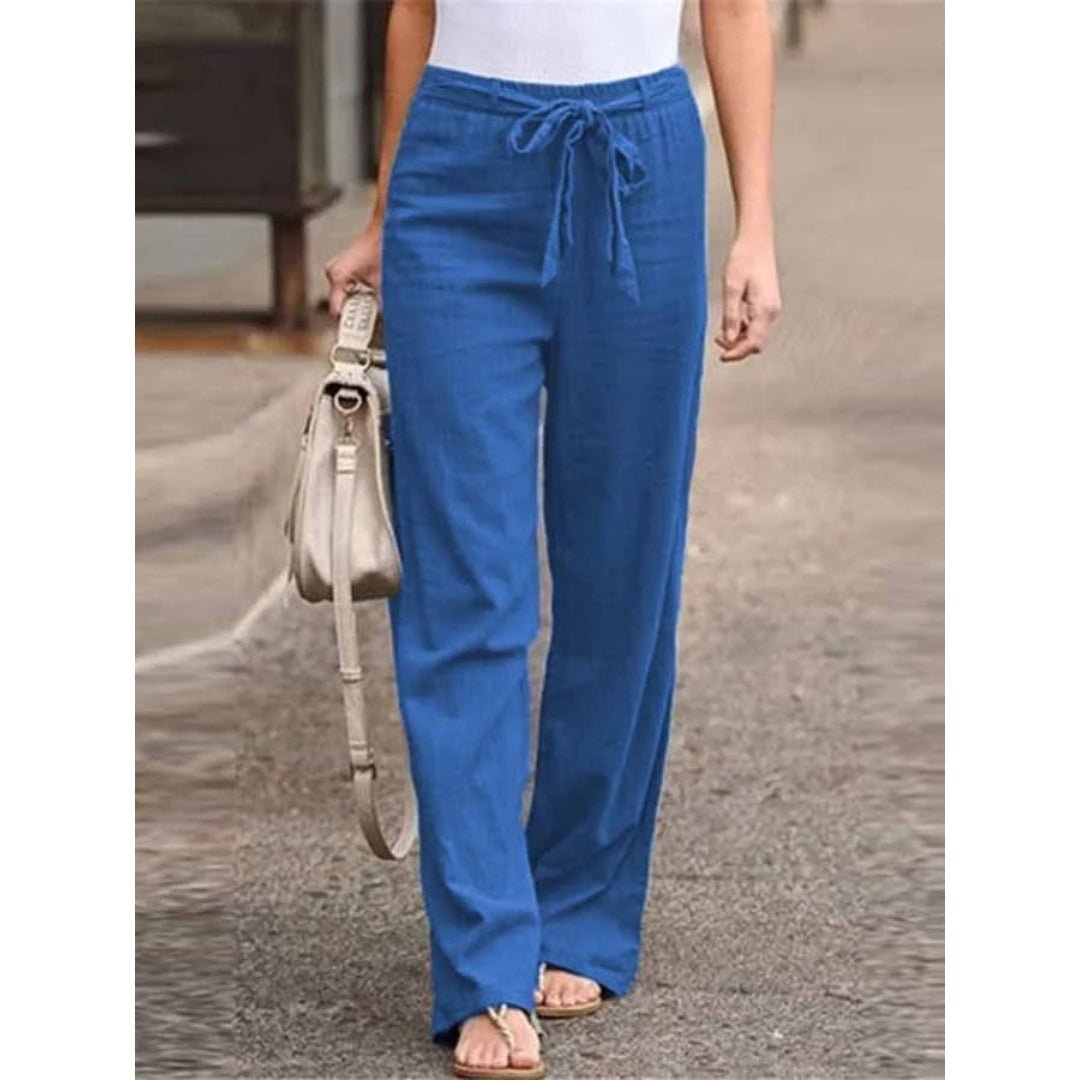 Phoebe | Linen Wide Leg Palazzo Trousers Drawstring Waist
