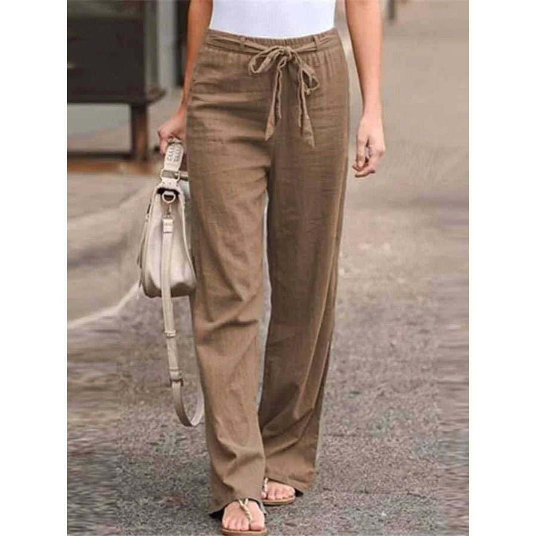 Phoebe | Linen Wide Leg Palazzo Trousers Drawstring Waist
