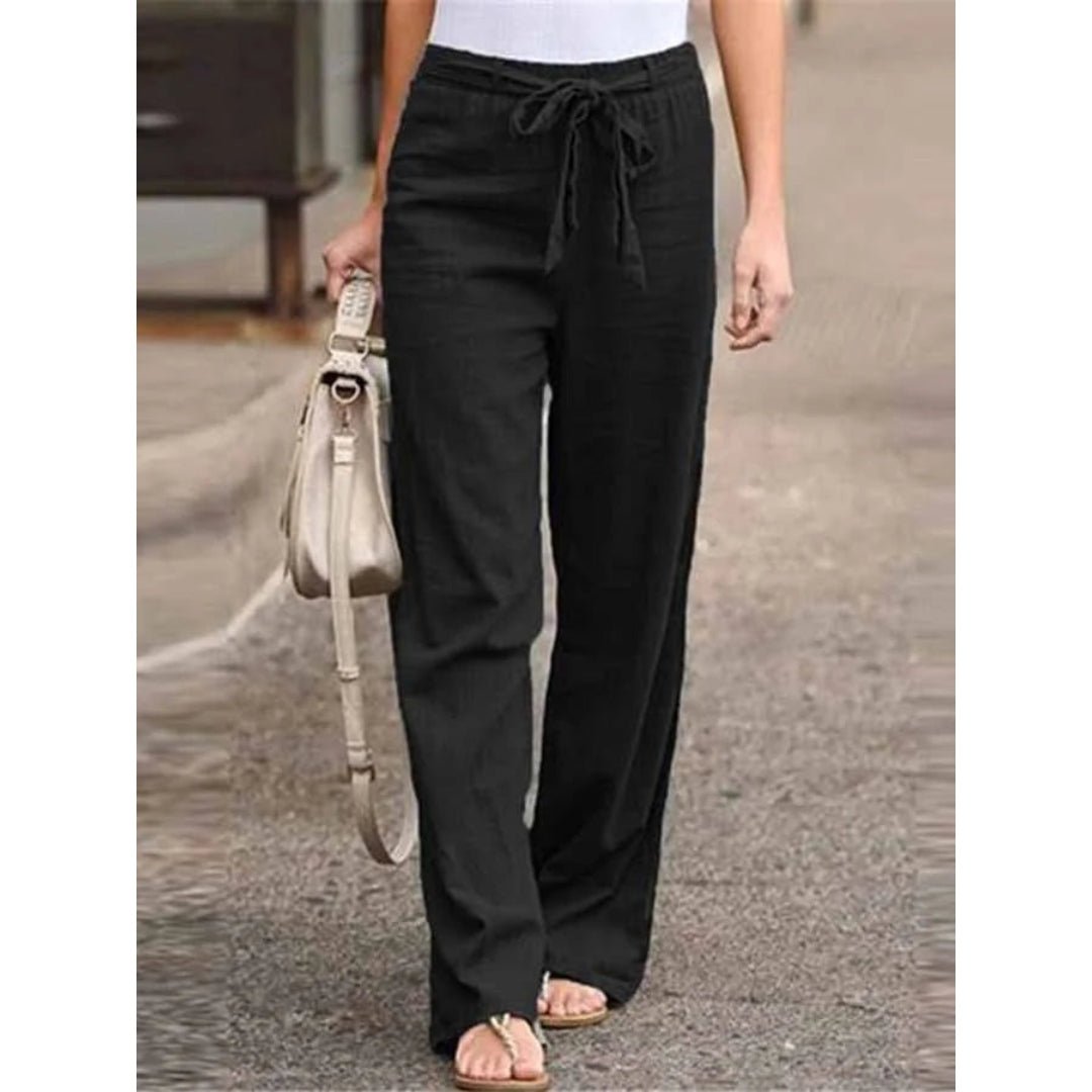 Phoebe | Linen Wide Leg Palazzo Trousers Drawstring Waist