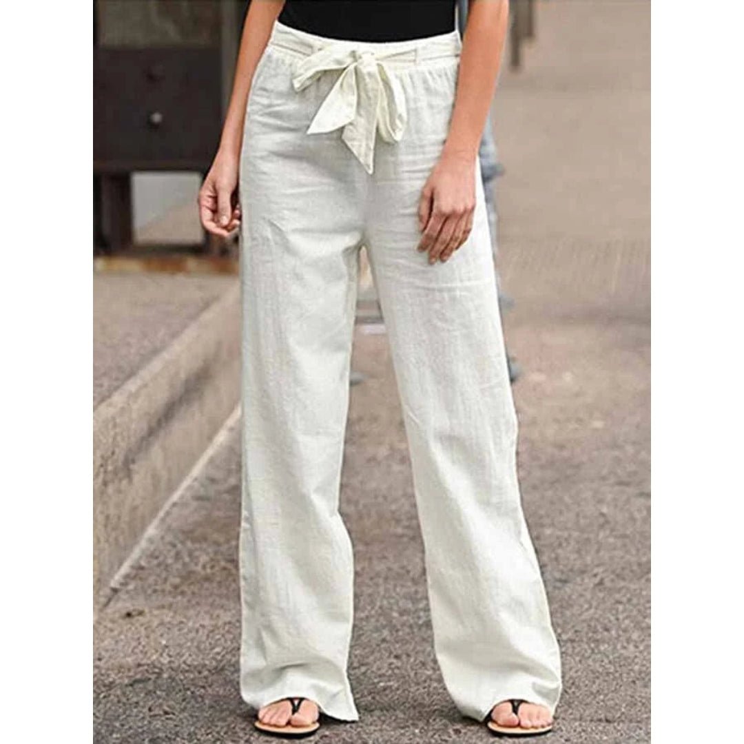Phoebe | Linen Wide Leg Palazzo Trousers Drawstring Waist