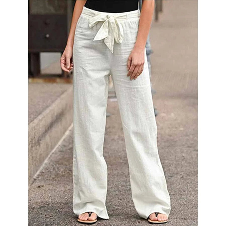 Phoebe | Linen Wide Leg Palazzo Trousers Drawstring Waist