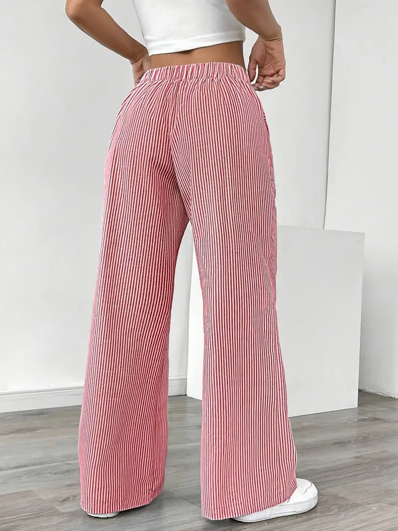 Amelia | Linen Wide-Leg Striped Trousers Drawstring Waist Pockets
