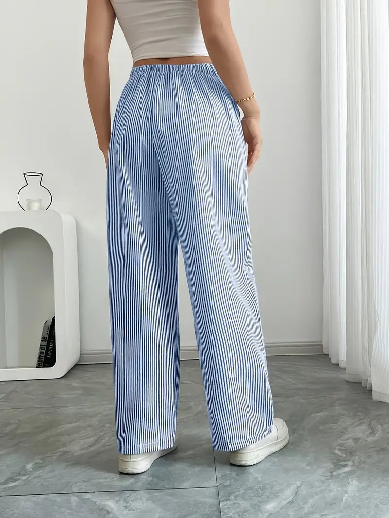 Amelia | Linen Wide-Leg Striped Trousers Drawstring Waist Pockets