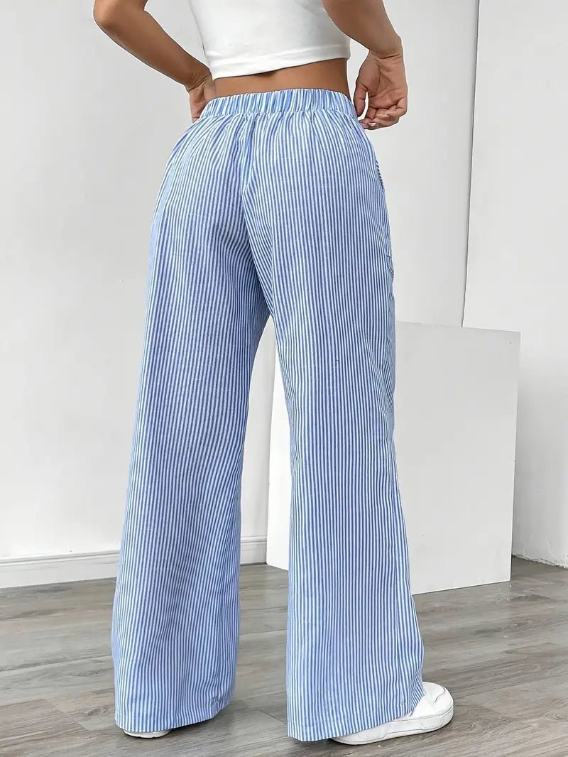 Amelia | Linen Wide-Leg Striped Trousers Drawstring Waist Pockets