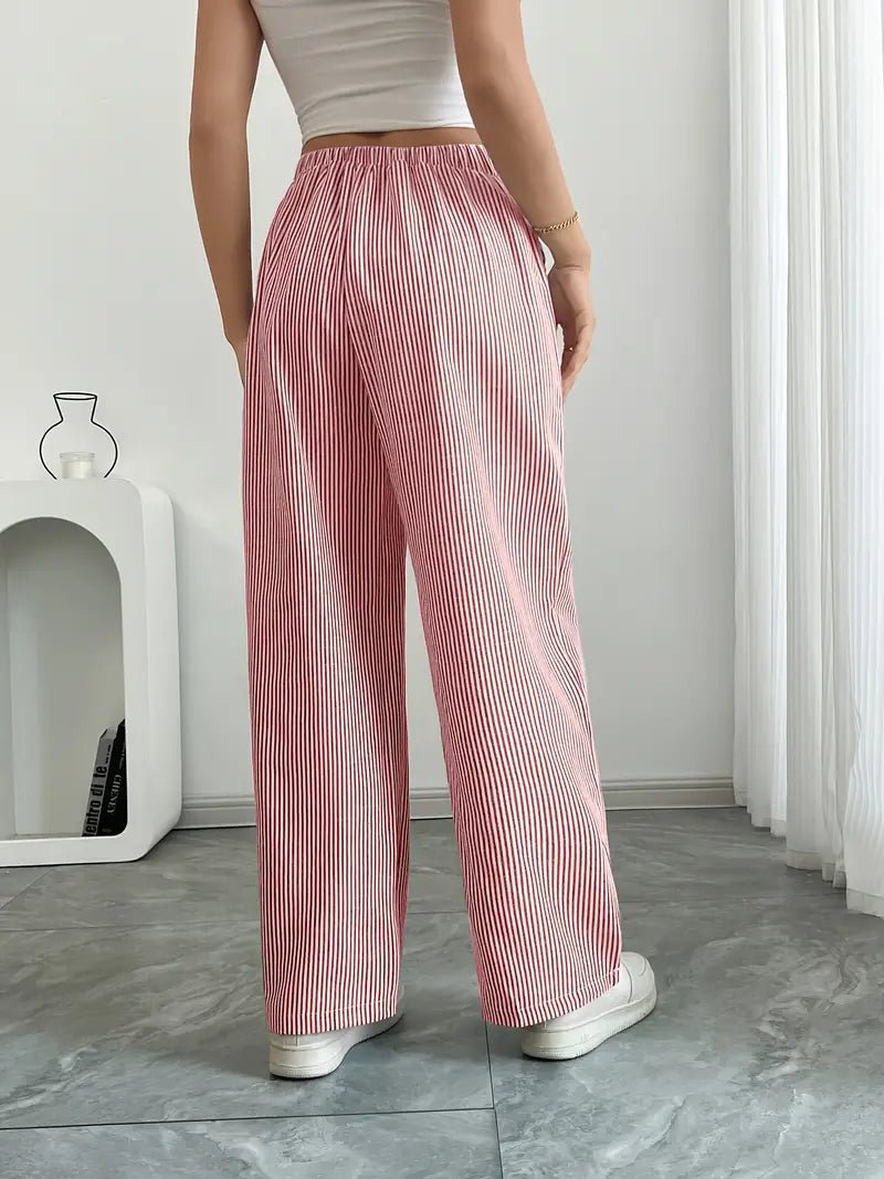 Amelia | Linen Wide-Leg Striped Trousers Drawstring Waist Pockets