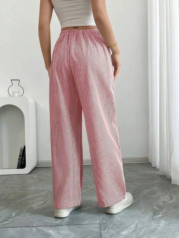 Amelia | Linen Wide-Leg Striped Trousers Drawstring Waist Pockets