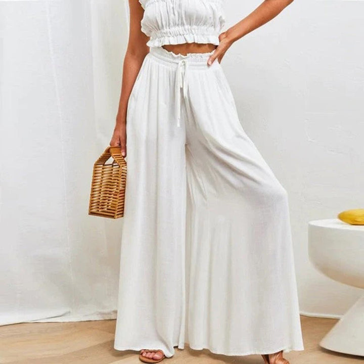 Florence | Linen Wide Leg Trousers High Waist Drawstring Pockets