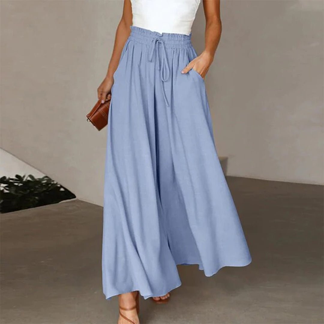 Florence | Linen Wide Leg Trousers High Waist Drawstring Pockets