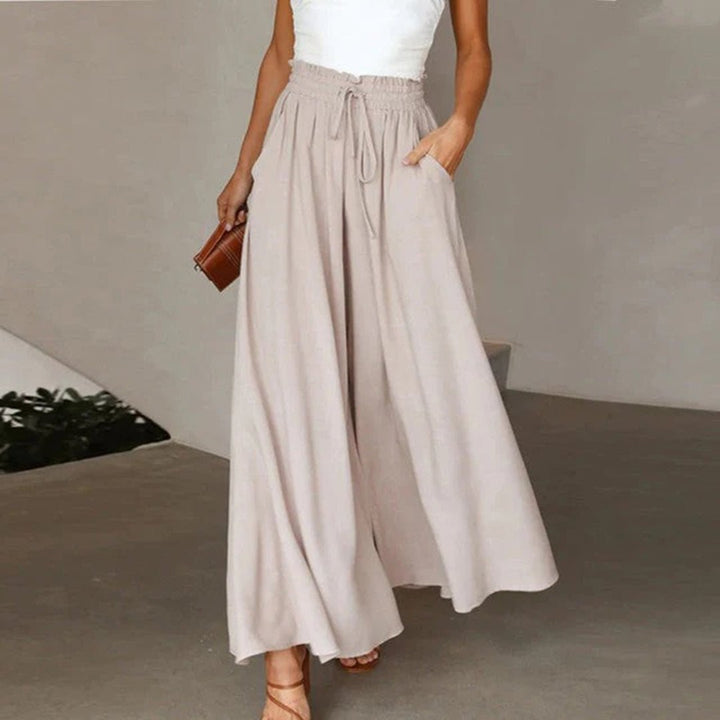 Florence | Linen Wide Leg Trousers High Waist Drawstring Pockets