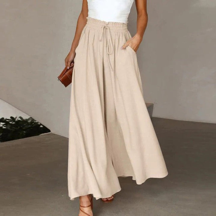 Florence | Linen Wide Leg Trousers High Waist Drawstring Pockets