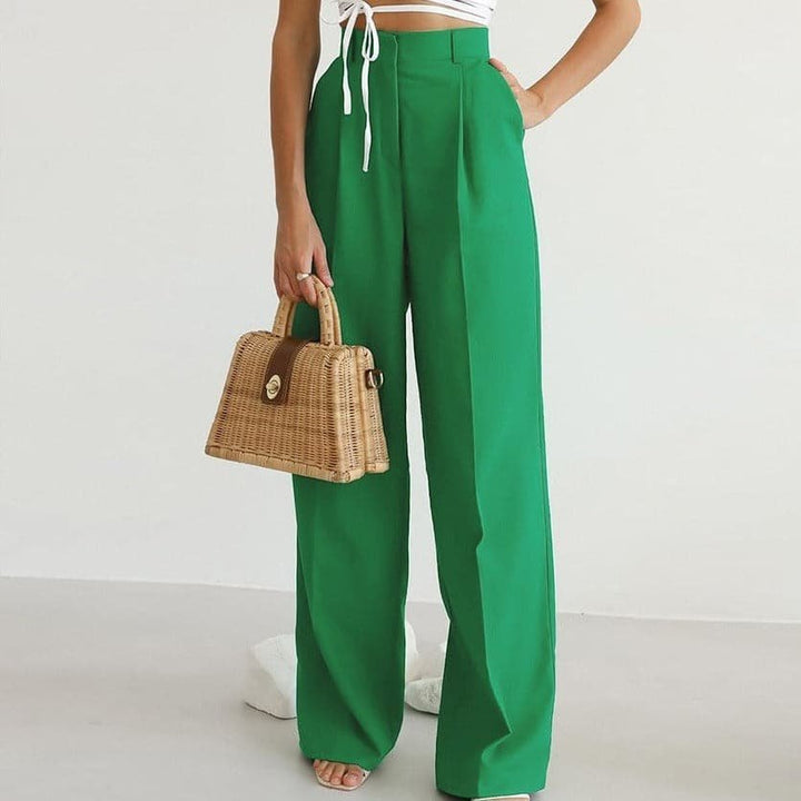 Lily | Linen Wide-Leg Trousers High-Waisted Pleated Green