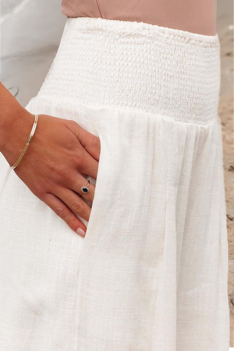 Amelia | Linen Wide Leg Trousers High Waisted Smocked Waist