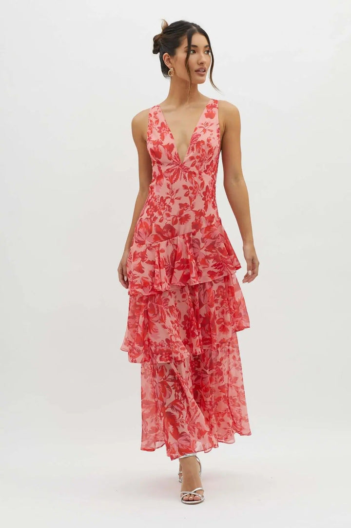 Millie | Women’s Elegant Floral Tiered Maxi Dress