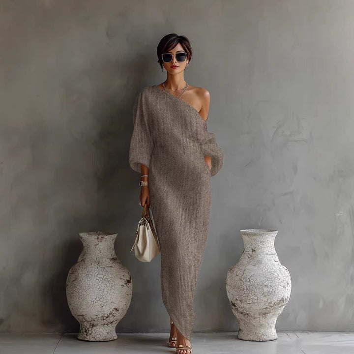 Ava | Maxi Dress Off Shoulder Linen Blend Lantern Sleeve Loose Fit