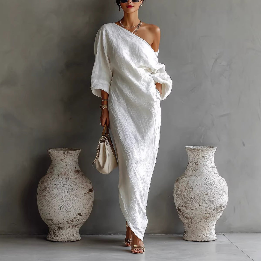 Ava | Maxi Dress Off Shoulder Linen Blend Lantern Sleeve Loose Fit