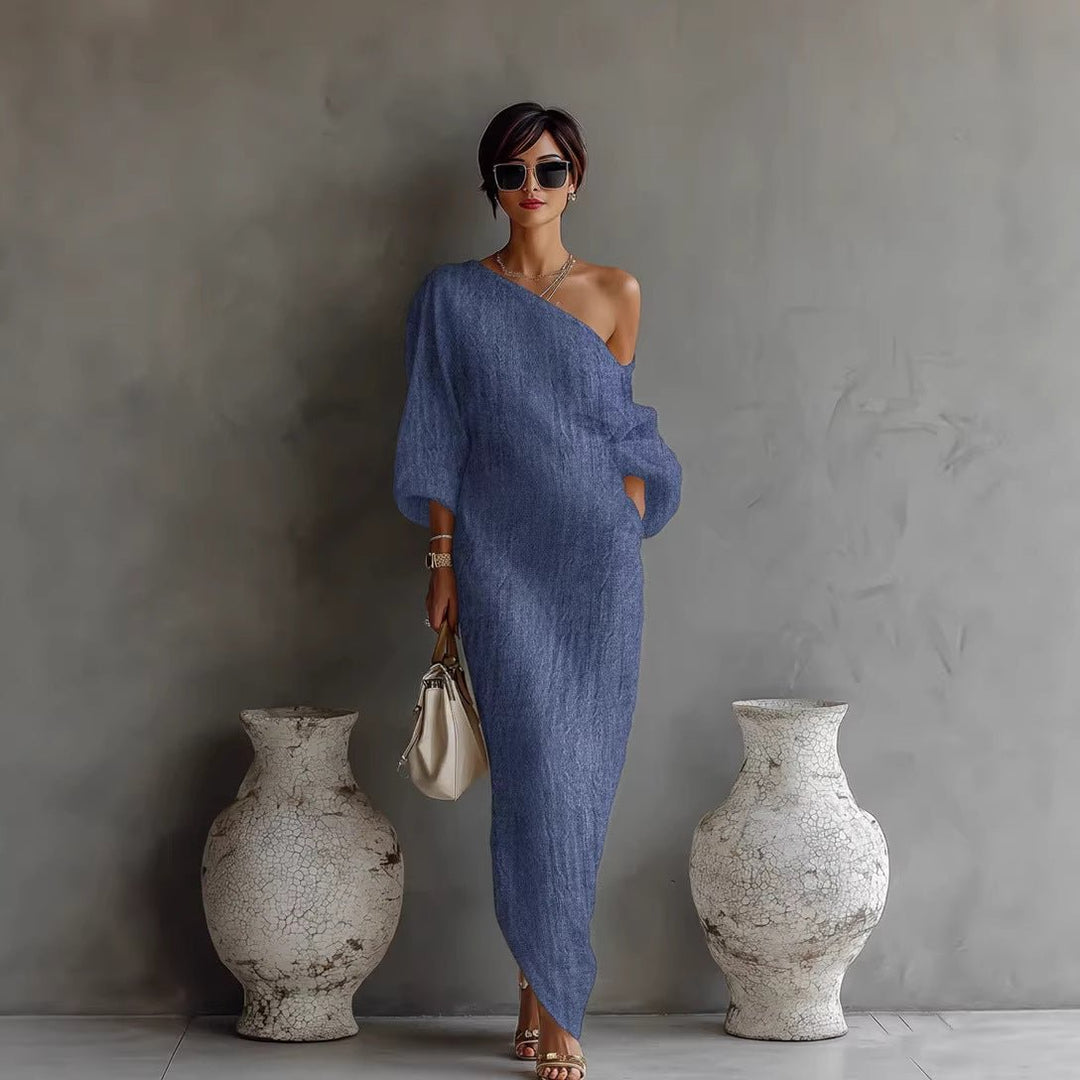 Ava | Maxi Dress Off Shoulder Linen Blend Lantern Sleeve Loose Fit