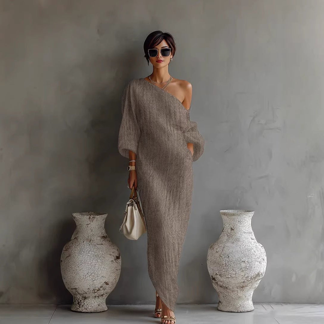 Ava | Maxi Dress Off Shoulder Linen Blend Lantern Sleeve Loose Fit