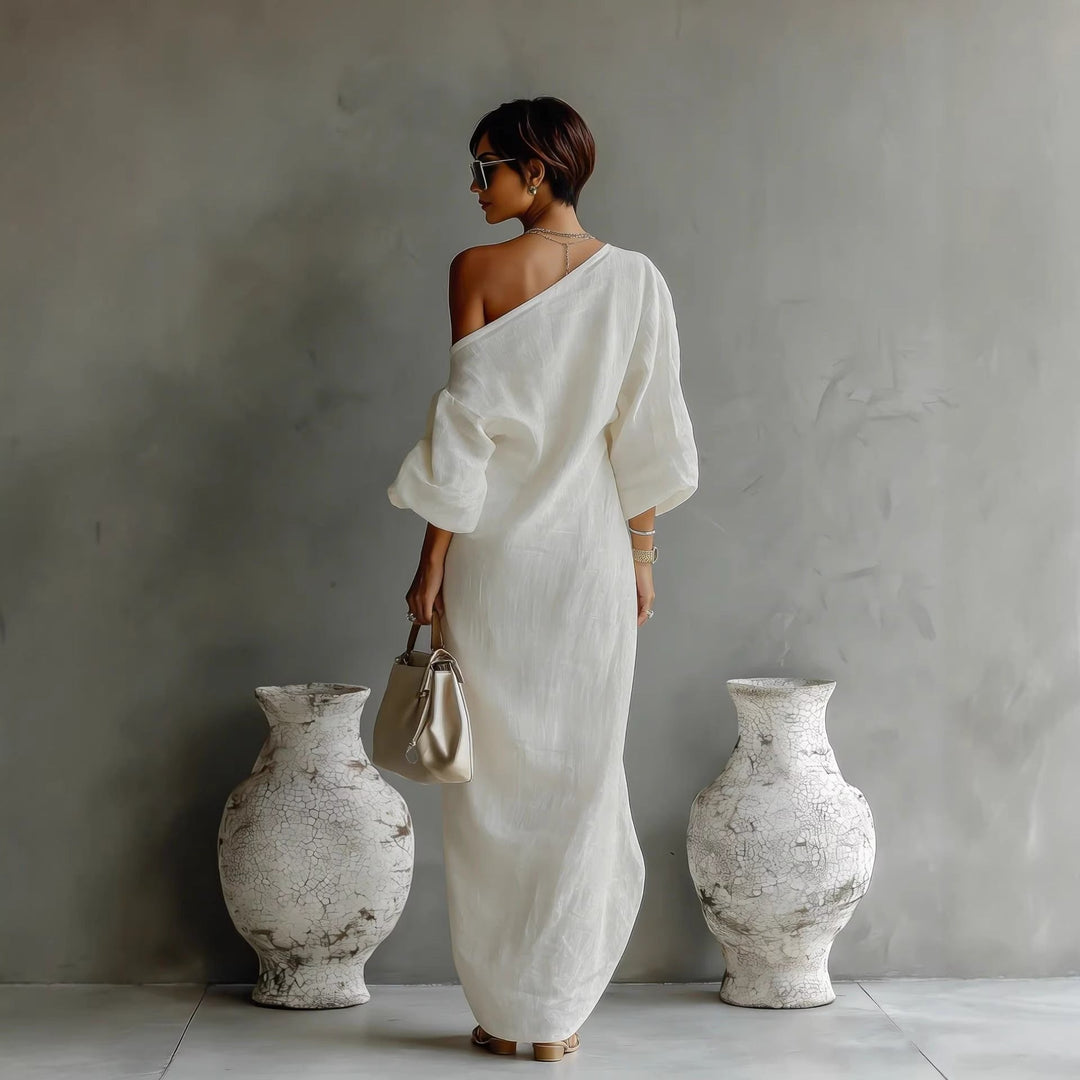 Ava | Maxi Dress Off Shoulder Linen Blend Lantern Sleeve Loose Fit