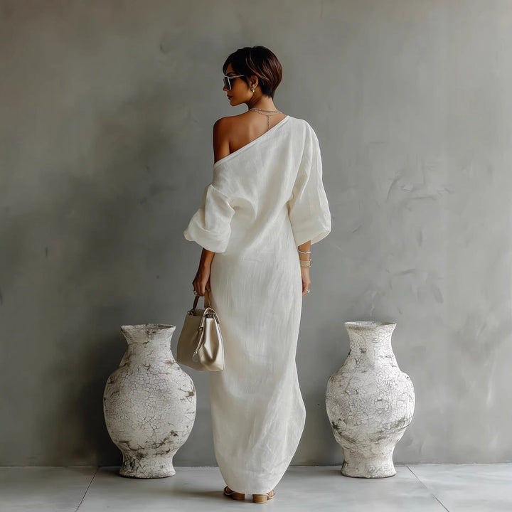 Ava | Maxi Dress Off Shoulder Linen Blend Lantern Sleeve Loose Fit