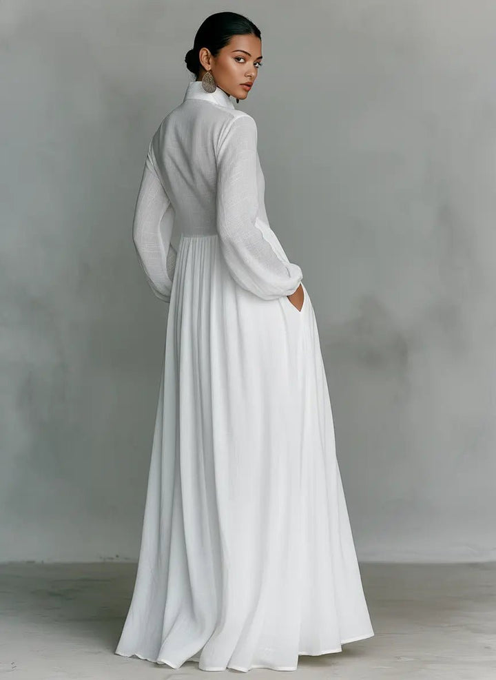 Aria | Maxi Dress Stand-Up Collar Cotton Linen Blend