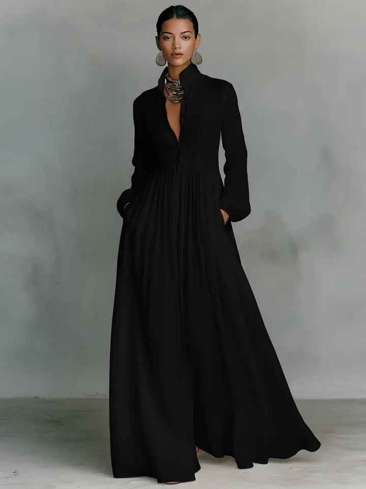Aria | Maxi Dress Stand-Up Collar Cotton Linen Blend