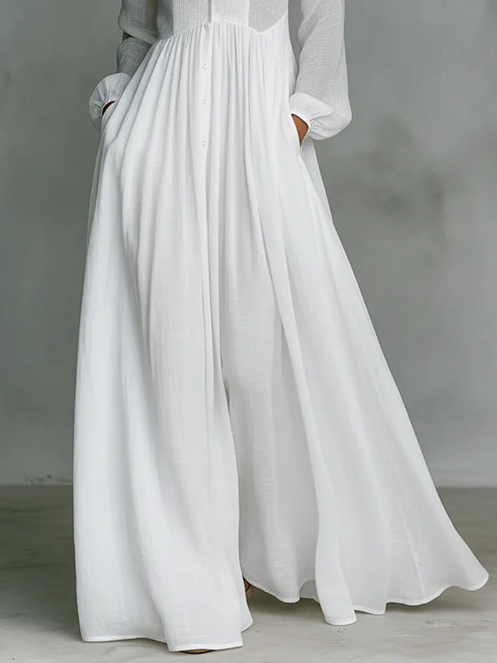 Aria | Maxi Dress Stand-Up Collar Cotton Linen Blend