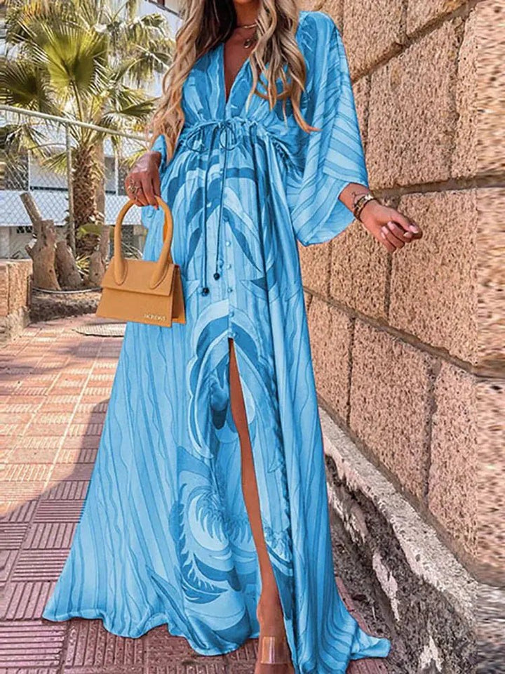 Aria | Maxi Dress V-Neck Abstract Print Kimono Sleeve