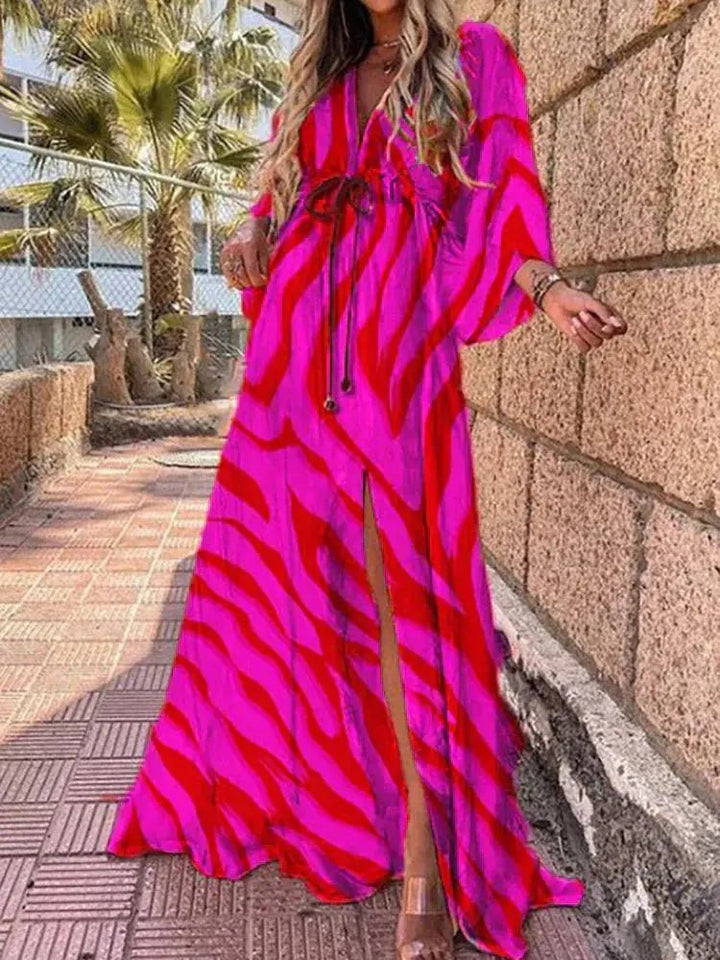 Aria | Maxi Dress V-Neck Abstract Print Kimono Sleeve