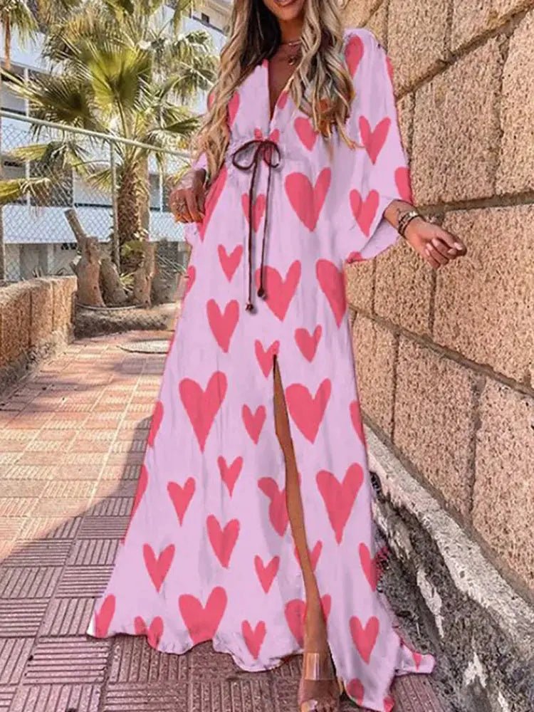 Aria | Maxi Dress V-Neck Abstract Print Kimono Sleeve