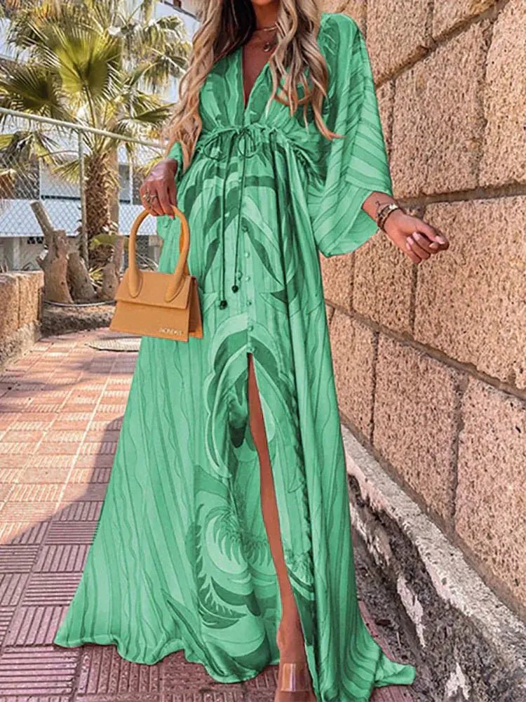 Aria | Maxi Dress V-Neck Abstract Print Kimono Sleeve