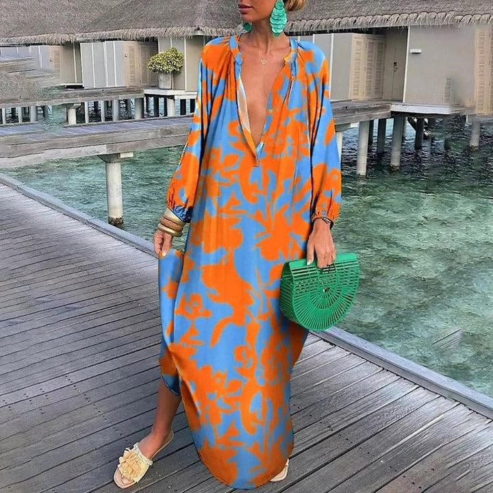 Lily | Maxi Kaftan Dress Abstract Print Flowing Beach Cover