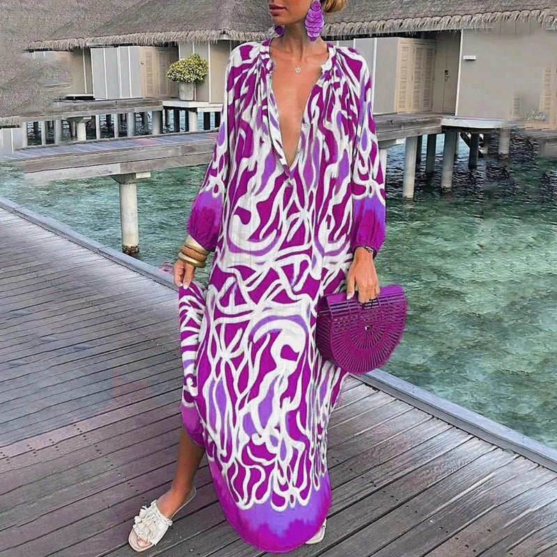 Lily | Maxi Kaftan Dress Abstract Print Flowing Beach Cover