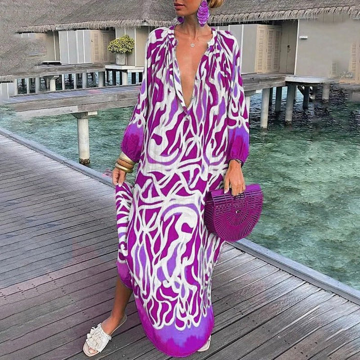 Lily | Maxi Kaftan Dress Abstract Print Flowing Beach Cover