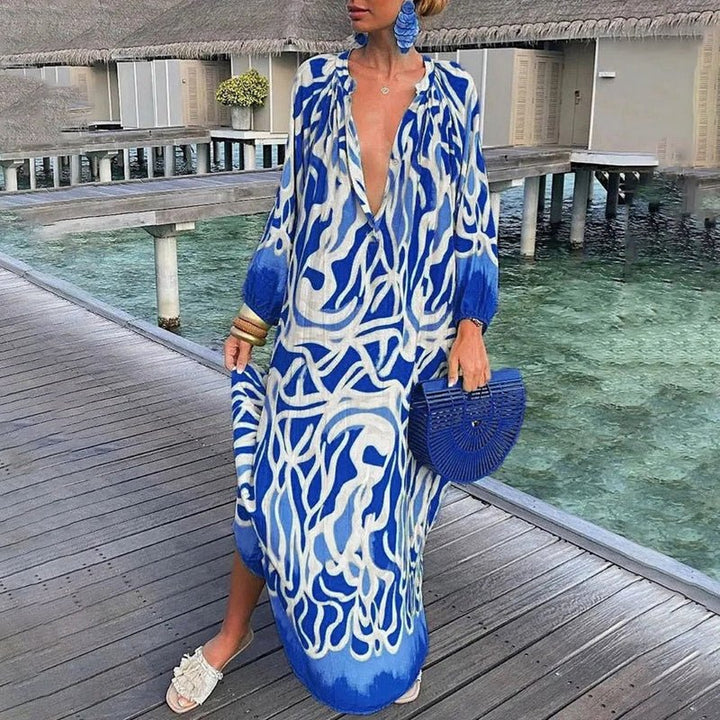 Lily | Maxi Kaftan Dress Abstract Print Flowing Beach Cover