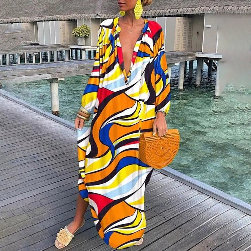 Lily | Maxi Kaftan Dress Abstract Print Flowing Beach Cover